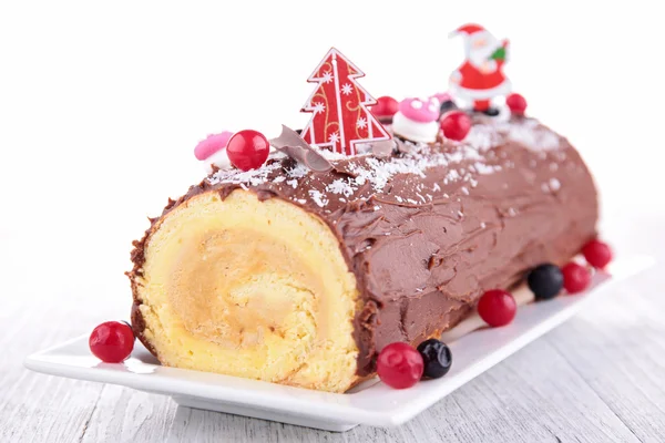 Christmas cake, swiss roll — Stock Photo, Image