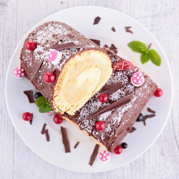 Yule log, švýcarská roll — Stock fotografie