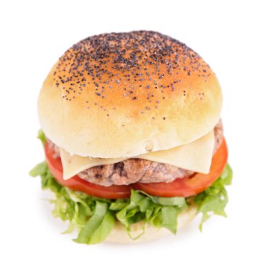 Hamburger beyazda izole edilmiş.