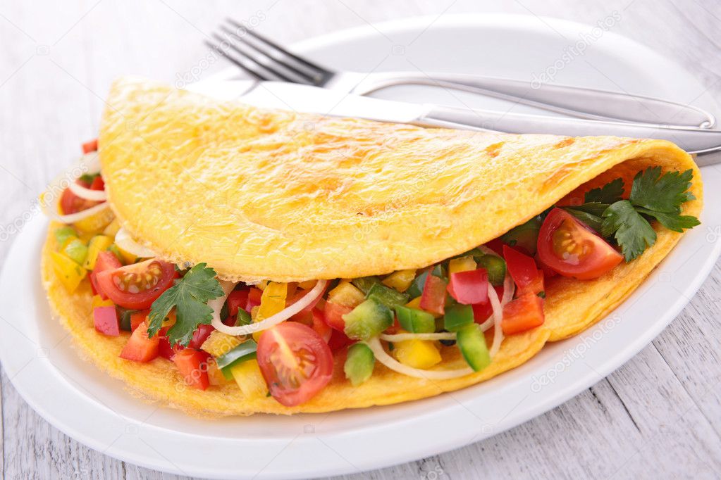 Omelette and vegetables