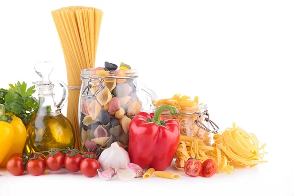 Raw pasta and ingredients — Stock Photo, Image