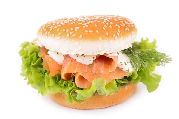 Burger with smoked salmon — Stock Photo, Image