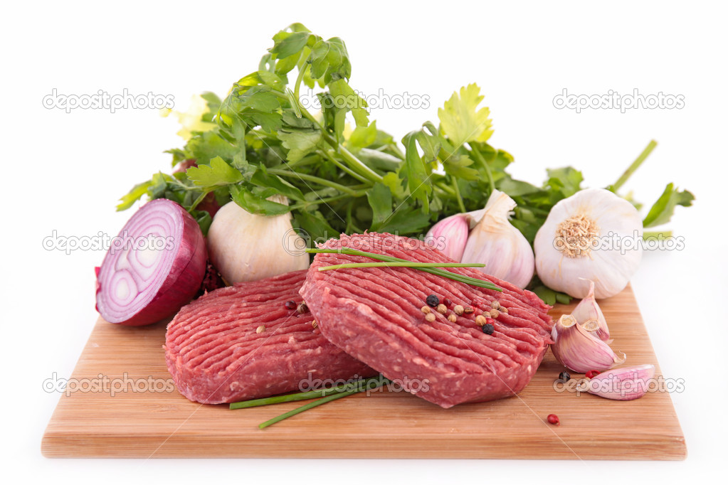 Raw beef and ingredients