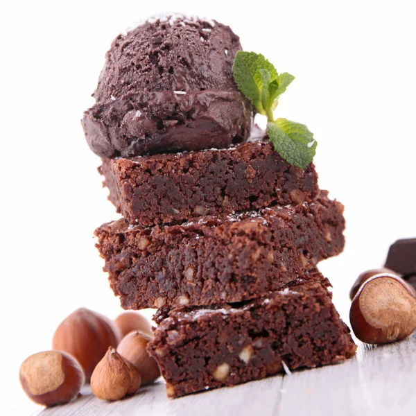 Brownies und Eis — Stockfoto