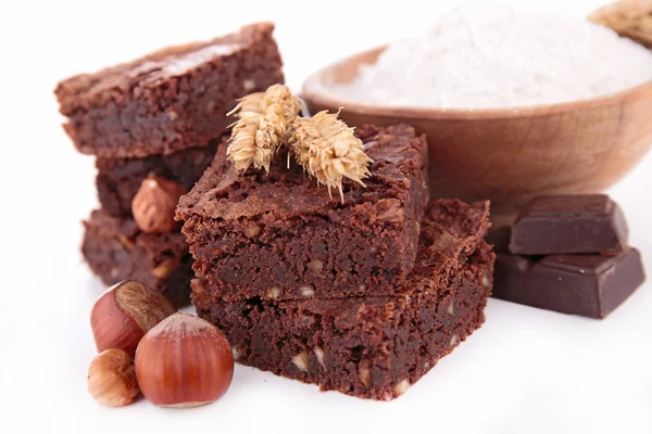 Brownies and ingredients — Stock Photo, Image