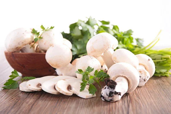 Raw mushroom and parsley — Stock Photo, Image