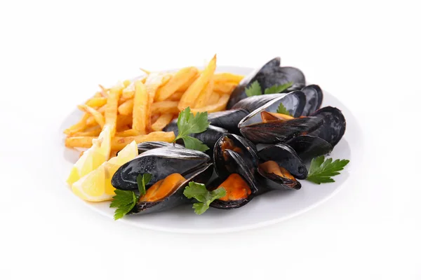 Mejillones y patatas fritas — Foto de Stock