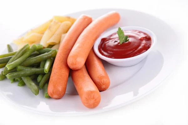Sausage,vegetable and ketchup — Stock Photo, Image