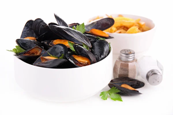 Mussels in bowl a — Stock Photo, Image