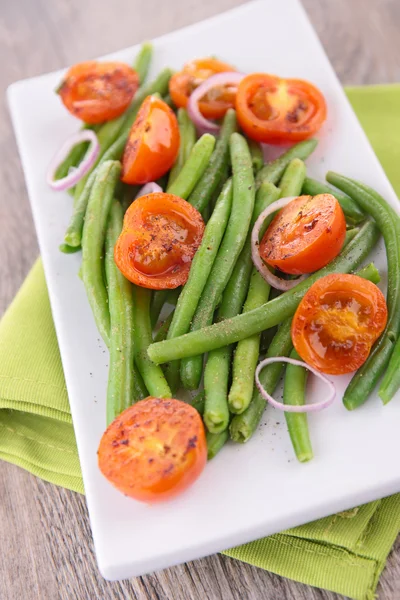 Zielona fasola i pomidorów — Zdjęcie stockowe
