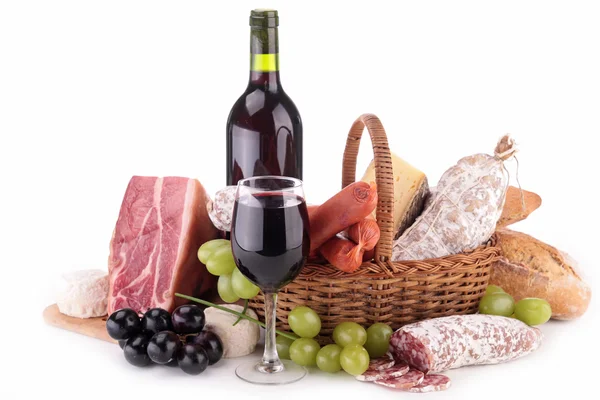 Assortimento di salsiccia e vino — Foto Stock