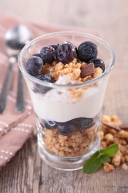 muesli, yoghurt en bosbes