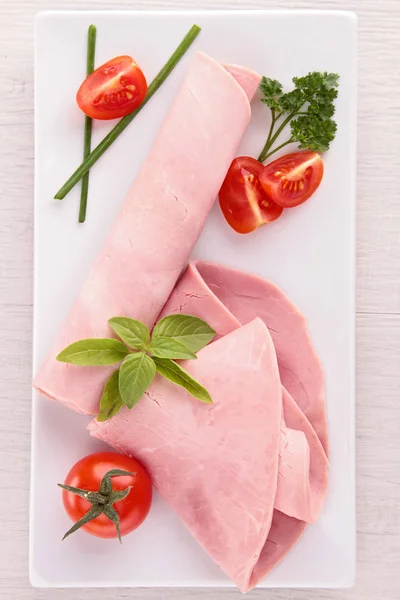 Ham,basil and tomato — Stock Photo, Image