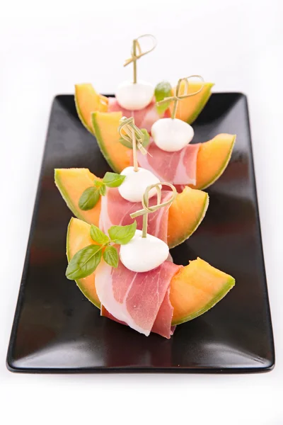 Melon, parmaskinka och mozzarella — Stockfoto