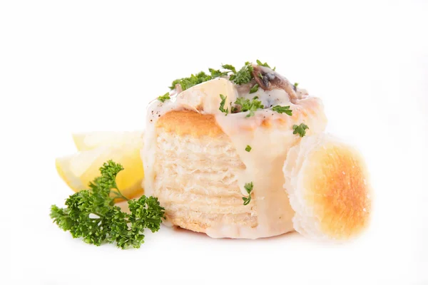 Puff pastry filling with mushroom and chicken — Stock Photo, Image