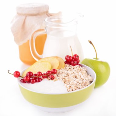 müsli, süt ve meyve