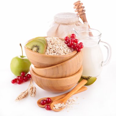 Meyve ve sütle müsli.