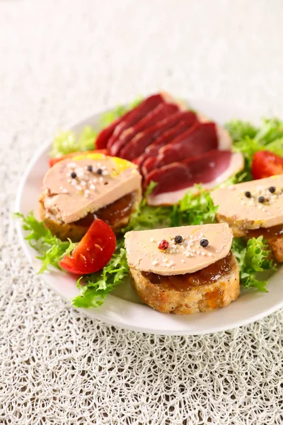 Plate Toast Foie Gras French Christmas Cuisine — Stock Photo, Image