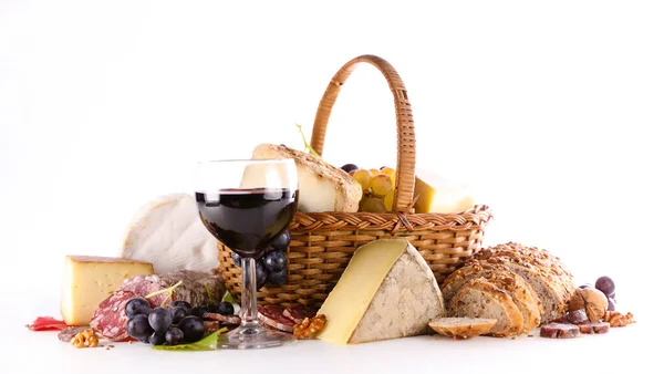 Red Wine Glass Cheese Bread — Stock Photo, Image