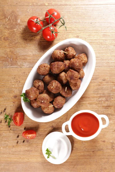 Fried Meatballs Tomato Sauce — Stock Photo, Image