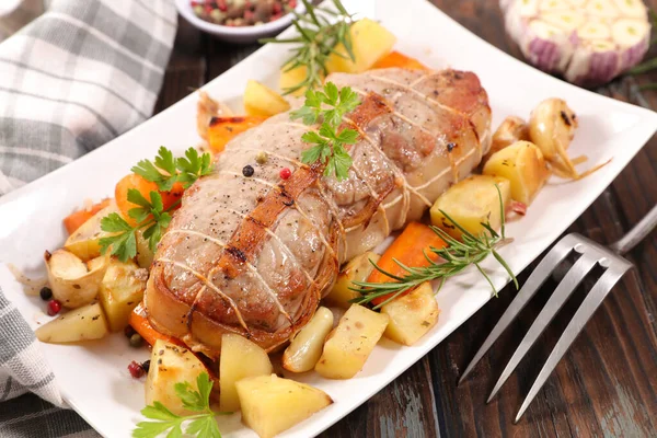 Roasted Beef Pork Meat Vegetables — Stock Photo, Image