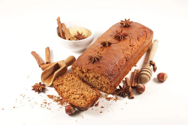 Gember Brood Met Ingrediënten Witte Achtergrond — Stockfoto