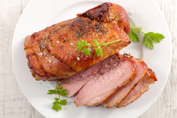 Glazed Ham Slices Plate — Stock Photo, Image