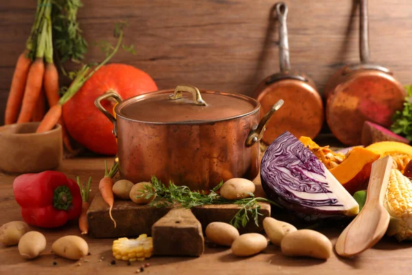 Cuisson Soupe Légumes Avec Casserole Ingrédient — Photo