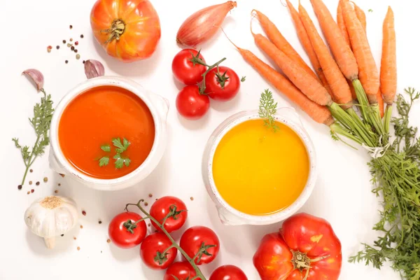 西红柿汤和西红柿胡萝卜 — 图库照片