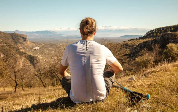 Man Sitting Enjoying Nature View Andalusia — стокове фото