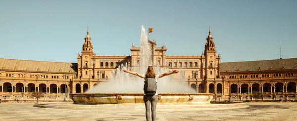 Touristin Genießt Schöne Plazza Espagna Andalusien Spanien — Stockfoto