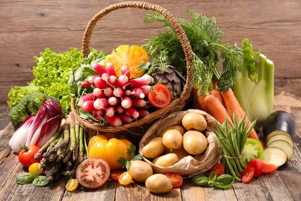 Gyümölcs Zöldség Összetétel Nyers Élelmiszerrel — Stock Fotó