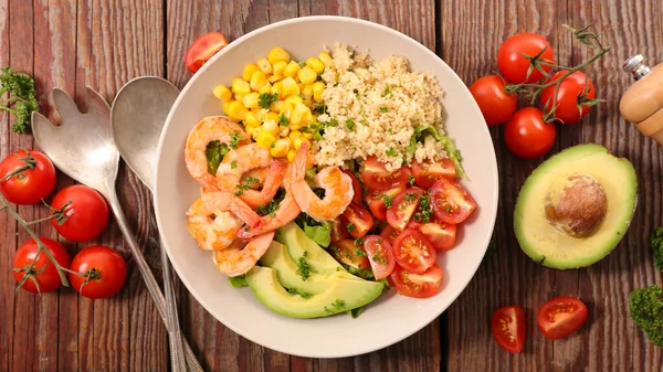 Buddha Tigela Salada Legumes Misturados Com Shrimp Alimentos Saudáveis — Fotografia de Stock