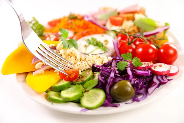 Plate Mixed Vegetable Salad Fork — Stockfoto