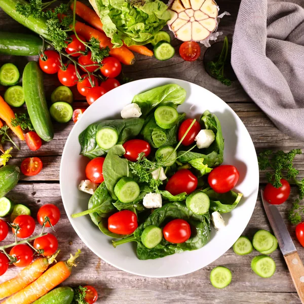Mixed Salad Spinach Tomato Cucumber — Stock Fotó
