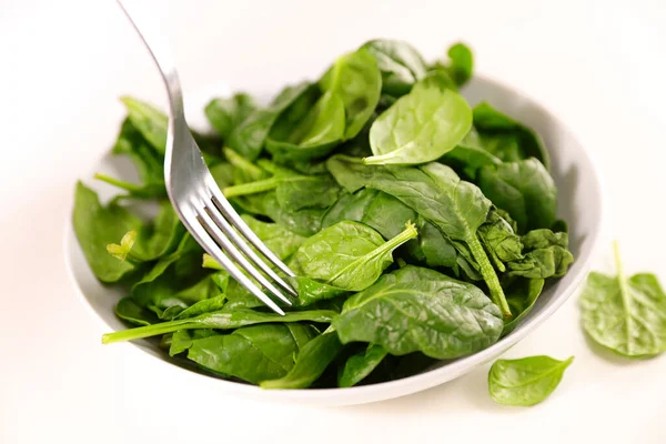 Bowl Fresh Spinach Fork — Foto de Stock