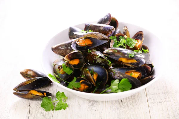 Bowl Mussel Parsley — Stock Photo, Image