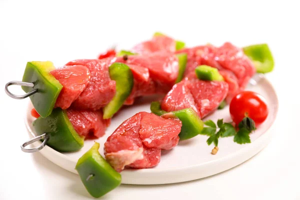 Raw Barbecue Beef Skewer White Background — Stock Photo, Image