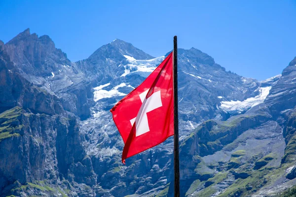 Swiss Flag Alps Mountain — Stock Photo, Image