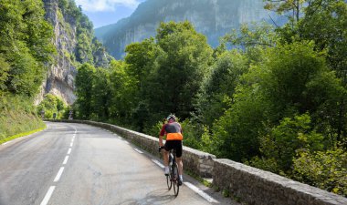 Bisikletçinin yoldaki arka görüntüsü