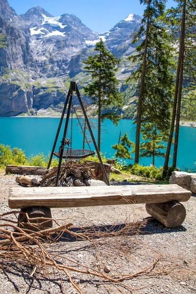 Switzerland Landscape Barbecue Oeschinensee Lake —  Fotos de Stock