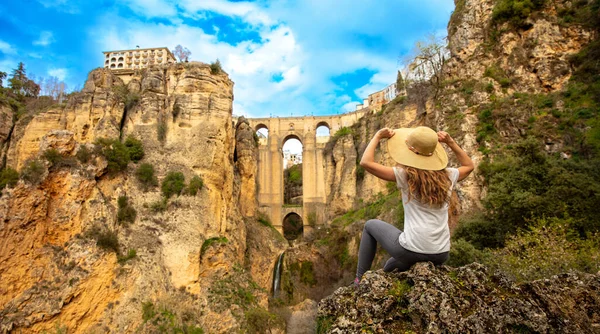 Beautiful City Ronda Woman Tourist — Zdjęcie stockowe