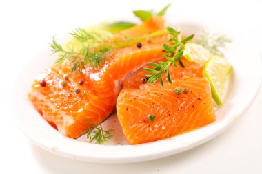 plate with fresh salmon fillet