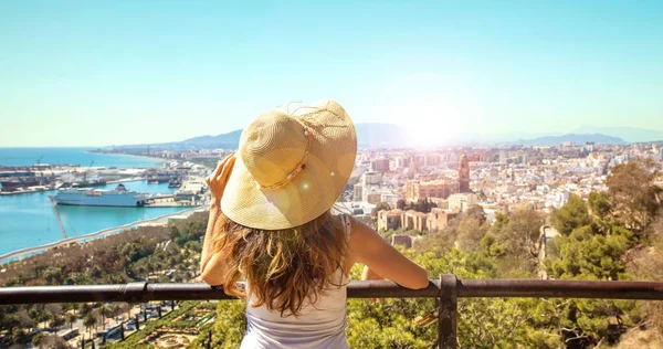 Woman Looking Panoramic View Malaga Andalusia Spain — Stockfoto