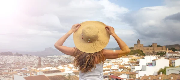 Woman Looking Panoramic View Antequera Andalusia Spain — Stockfoto