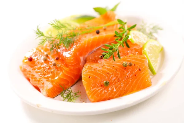 Plate Fresh Salmon Fillet — 스톡 사진