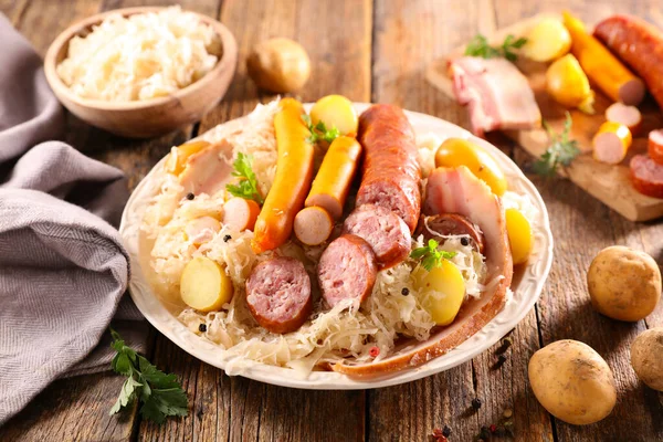 Sauerkraut Cabbage Sausage Potato — Stok fotoğraf