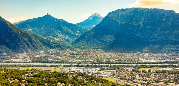 Panorama view of city landscape and alps mountain Switzerland