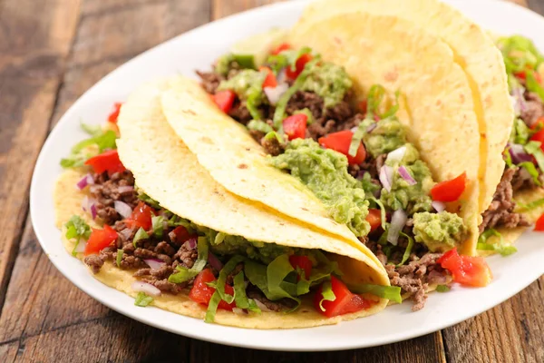 Fajita Hovězím Masem Guacamol Tacos — Stock fotografie