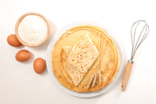 Crêpe Avec Ingrédient Sur Fond Blanc Topview — Photo